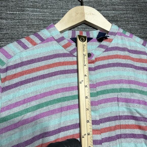 Lands' End Flannel Women's L (14-16) Gray Purple Striped Long Sleeve Button Oeko - Picture 7 of 15